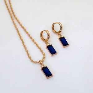 Synthetic Sapphire Pendant Sets  - Chain Included