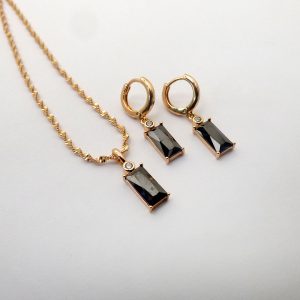 Black Crystal Pendant Sets - Chain Included