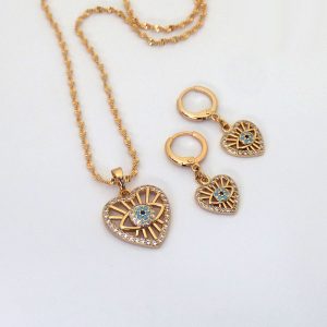 Heart Evil Eye Pendant Sets - Chain Included
