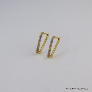 3 Color Stone Hoops Gold Plated