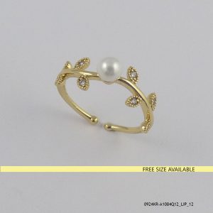 Syn Pearl G/P Leaf Ring Free Size