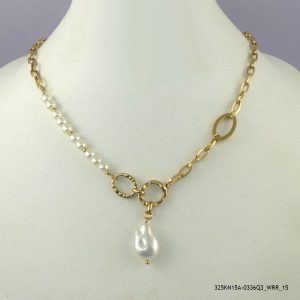SYN PEARLS 14KGP STEEL NECKLACE