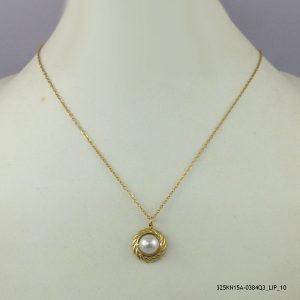 SYN PEARLS 14KGP STEEL NECKLACE