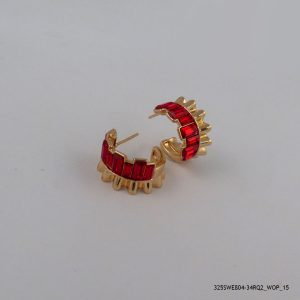 18KGP CRYSTAL HOOPS DARK RED