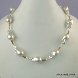 14KGP SYN PEARL STEEL NECKLACE