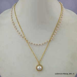 14KGP SYN PEARL STEEL NECKLACE