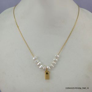 14KGP SYN PEARL STEEL NECKLACE