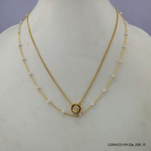 14KGP BEADED CRYS STEEL NECKLACE