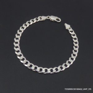 RODIUM PLATED STERLING SILVER CURB 180 MENS BRACELETS