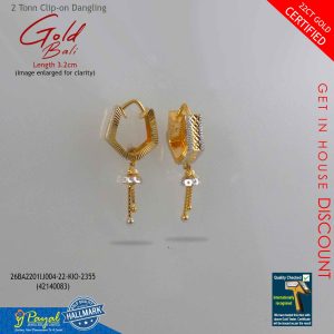 2Tonn Clip On Dangling Gold Bali