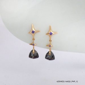18KGP Jet Nut 2x Crystal Earring