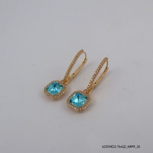 18KGP Aqua Dangling Cystal Hoops